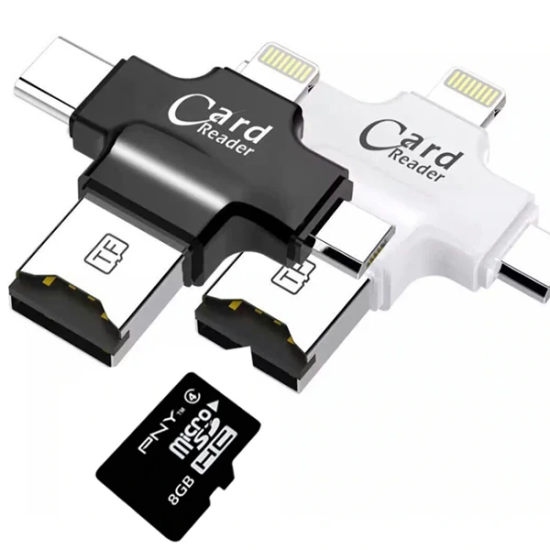 Card Reader 4in1 Type-C- İphone Lightning-Micro Usb Hafıza Kart Okuyuc
