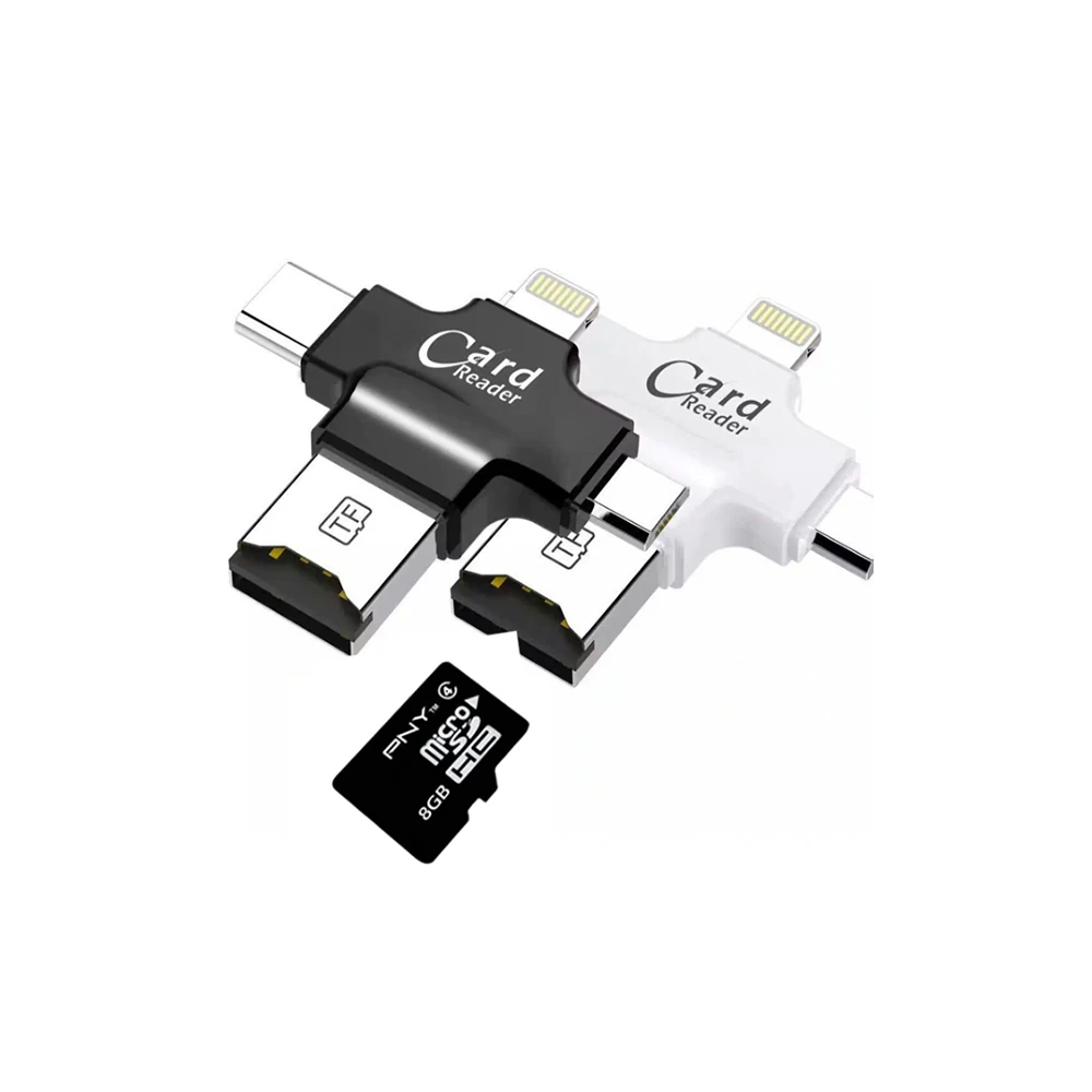 Card Reader 4in1 Type-C- İphone Lightning-Micro Usb Hafıza Kart Okuyuc