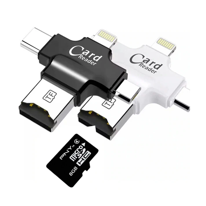Card Reader 4in1 Type-C- İphone Lightning-Micro Usb Hafıza Kart Okuyuc