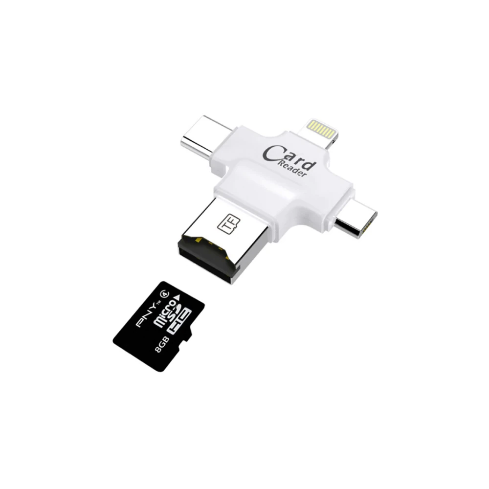 Card Reader 4in1 Type-C- İphone Lightning-Micro Usb Hafıza Kart Okuyuc