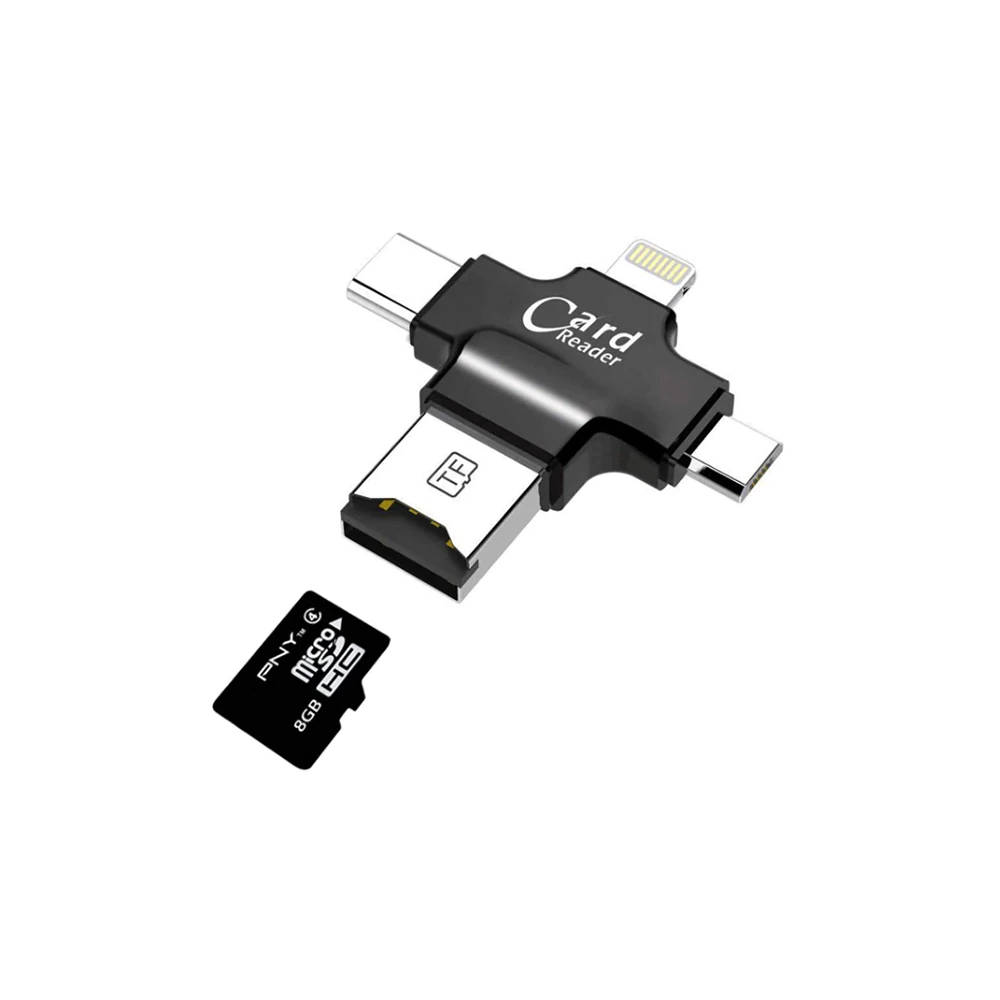 Card Reader 4in1 Type-C- İphone Lightning-Micro Usb Hafıza Kart Okuyuc