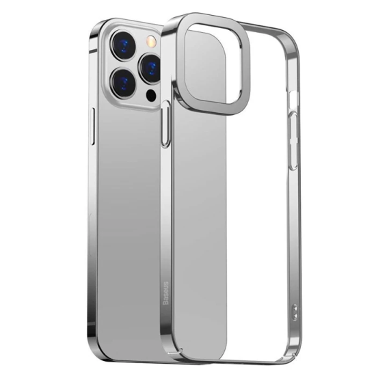 Baseus Glitter iPhone 13 Pro Max 6.7inç Kılıf Renkli Kenar Şeffaf Sili