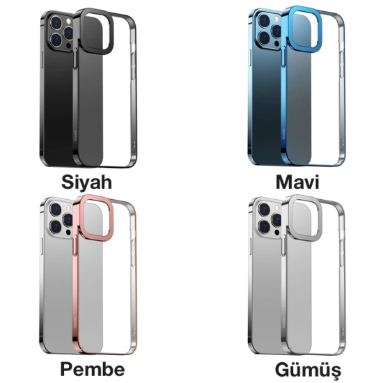 Baseus Glitter iPhone 13 Pro Max 6.7inç Kılıf Renkli Kenar Şeffaf Sili