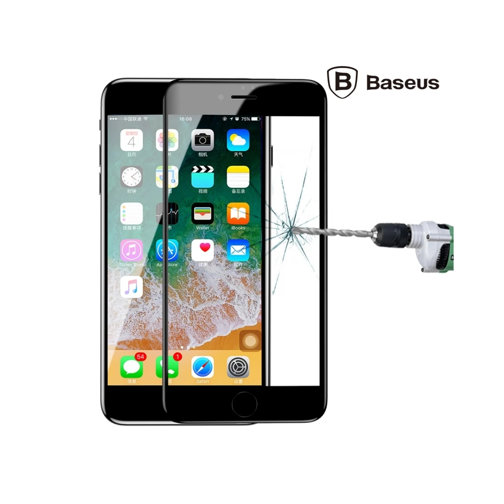 Baseus İPhone 78 Plus 4D Cam Ekran Koruyucu Kavisli Full Kaplama Kırıl