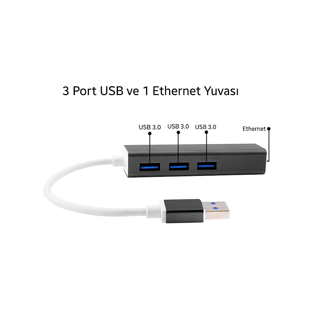 Gigabit Usb 3 Port Usb 3.0 Çoklayıcı Ve Eternet Adeptörü