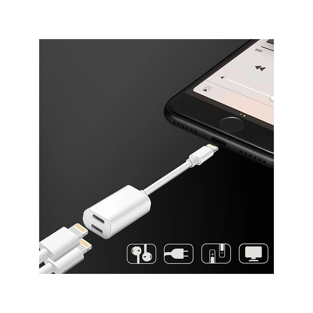Y Cable İPhone 14-13-12 11 Lightning Kulaklık +şarj Usb Adaptörü