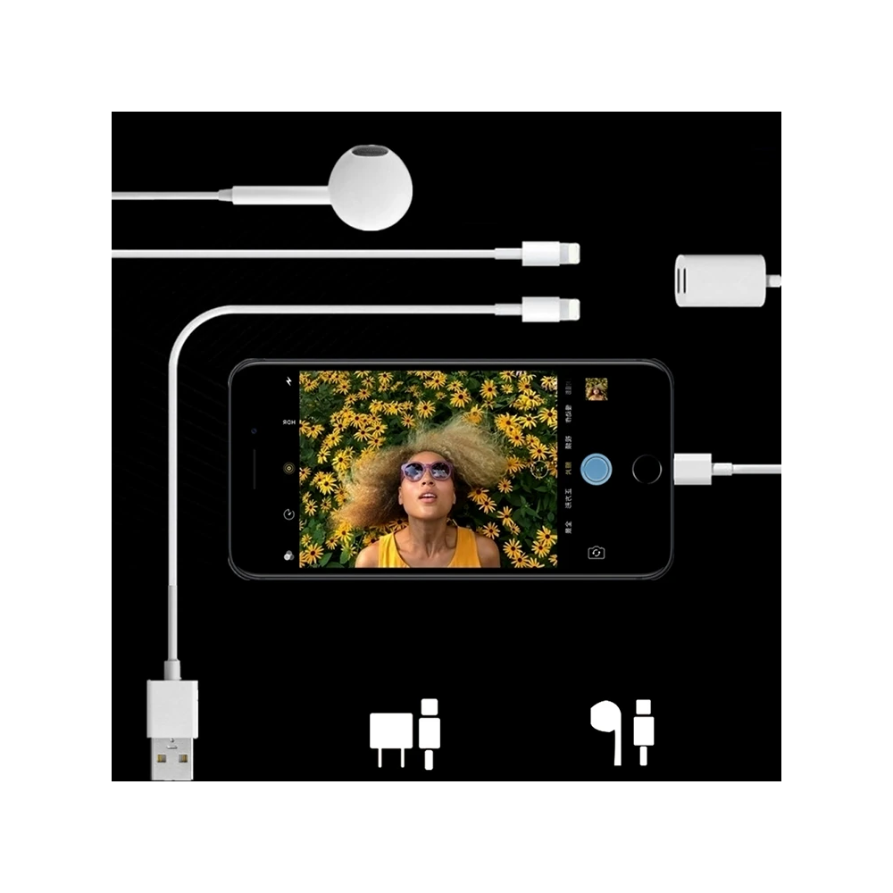 Y Cable İPhone 14-13-12 11 Lightning Kulaklık +şarj Usb Adaptörü