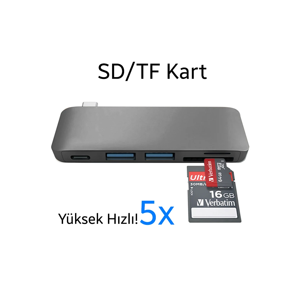 Ally 5 İn1 Usb-C Hub 3.0 Type-C Şarj Kart Reader Type-C Bütün Cihazlar