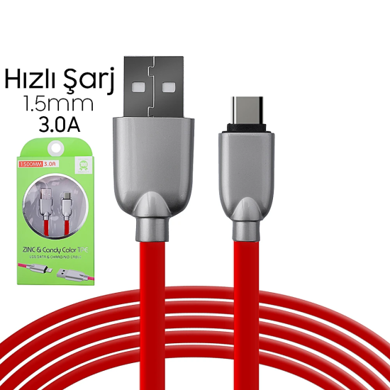Ally Usb Type-C Zinc Alloy Dayanıklı 3.0a 1.5mm Usb Kablo