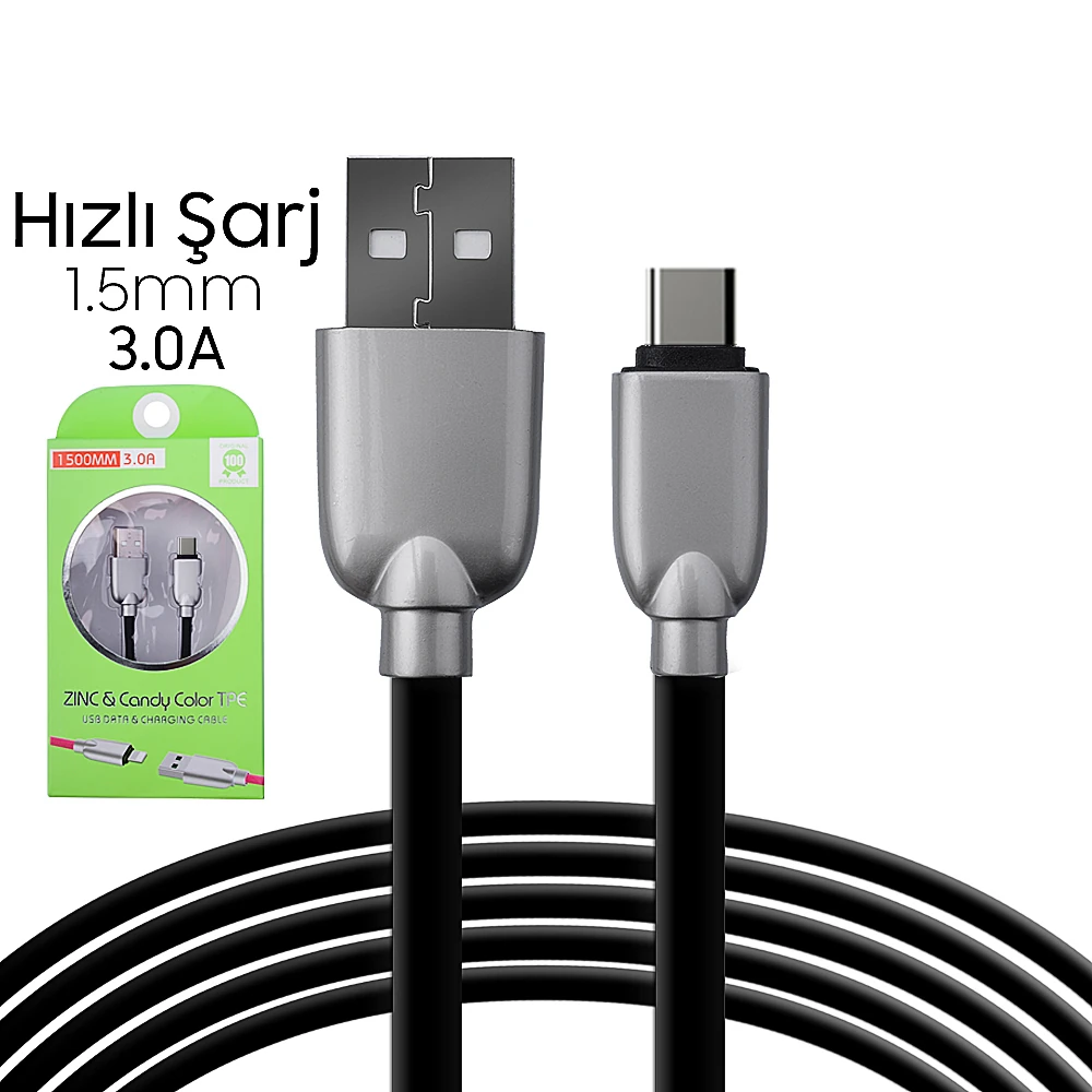 Ally Usb Type-C Zinc Alloy Dayanıklı 3.0a 1.5mm Usb Kablo