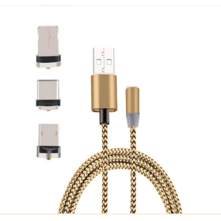İphone Type-C Android 3 Yuvarlak Başlık Manyetik Şarj Usb Kablosu