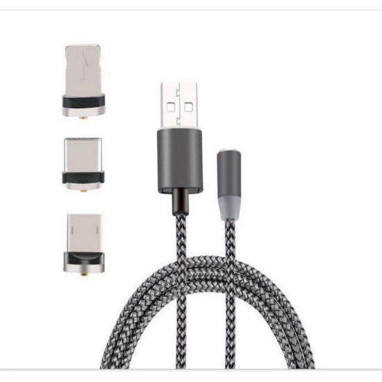 İphone Type-C Android 3 Yuvarlak Başlık Manyetik Şarj Usb Kablosu