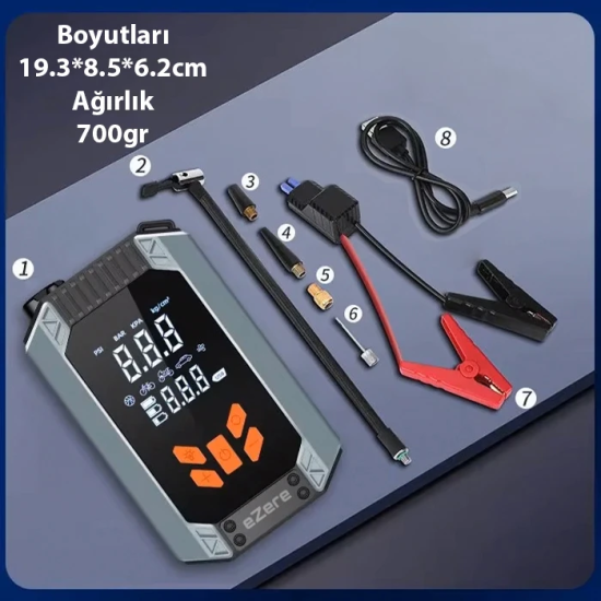 EZERE ST-9632D Taşınabilir Araç Lastik Şişirme Ve Starter Akü Takviye 
