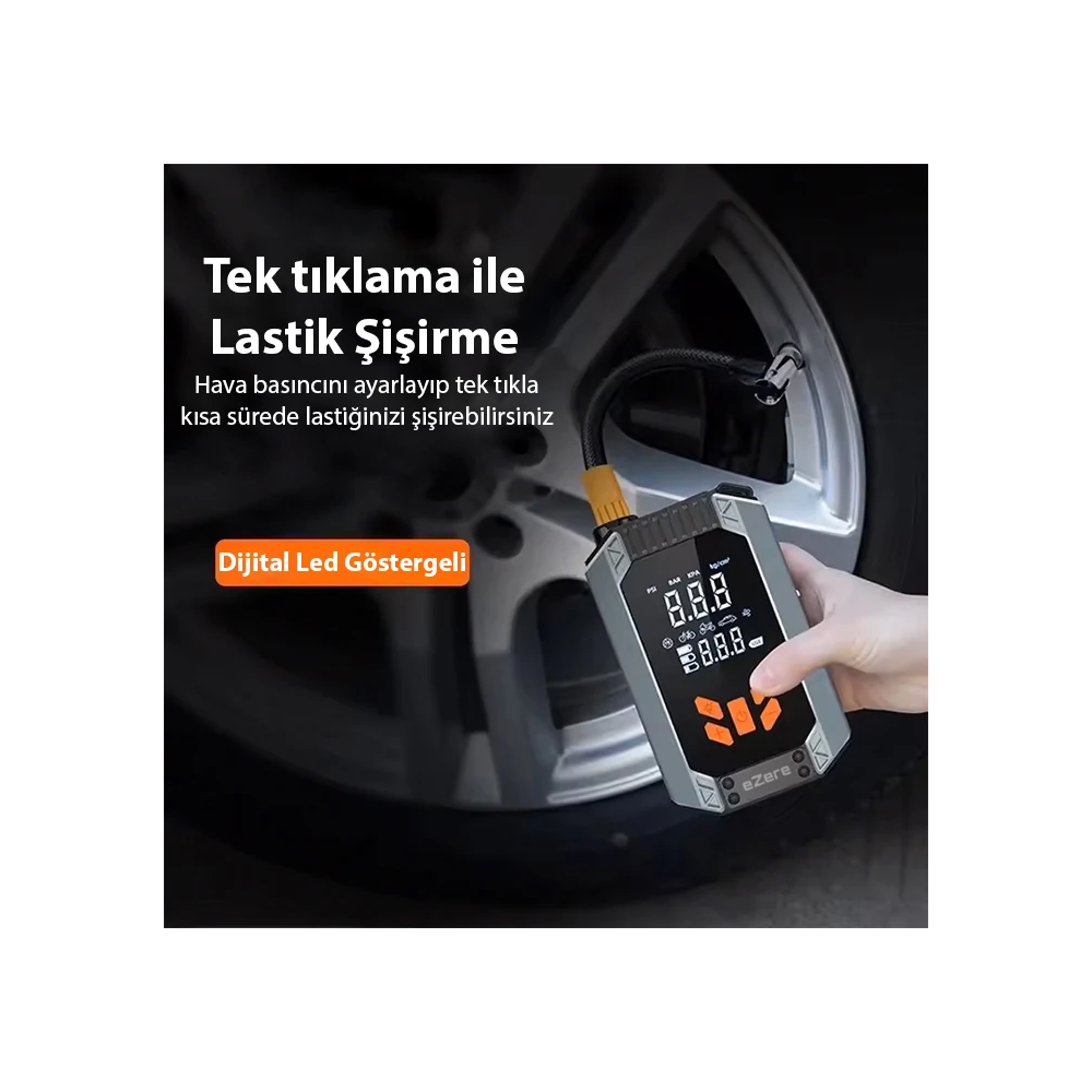 EZERE ST-9632D Taşınabilir Araç Lastik Şişirme Ve Starter Akü Takviye 