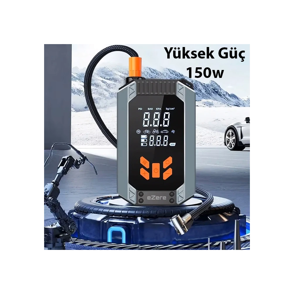 EZERE ST-9632D Taşınabilir Araç Lastik Şişirme Ve Starter Akü Takviye 