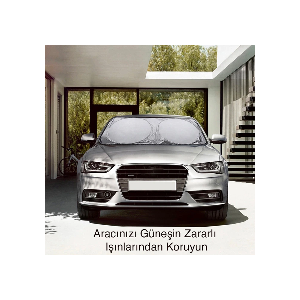 Araç Oto Ön Cam Çift Daireli Gümüş Kaplama Güneş Kalkanı Branda