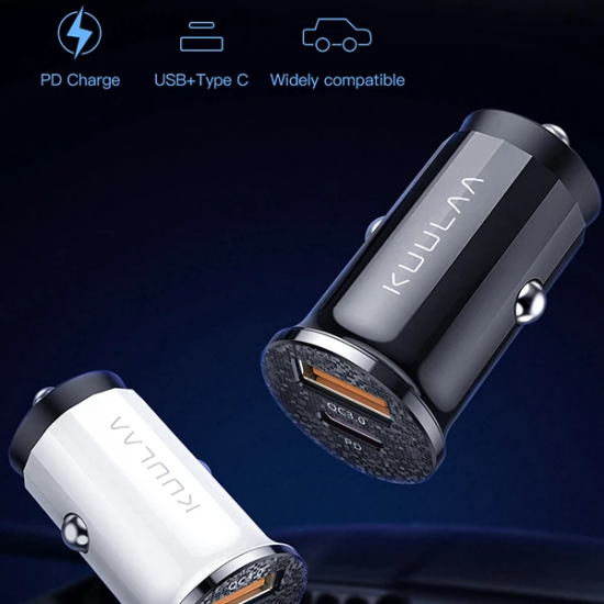 KUULAA 42W USB + Type-C Çift Çıkışlı Mini Hızlı Araç Şarj Cihazı