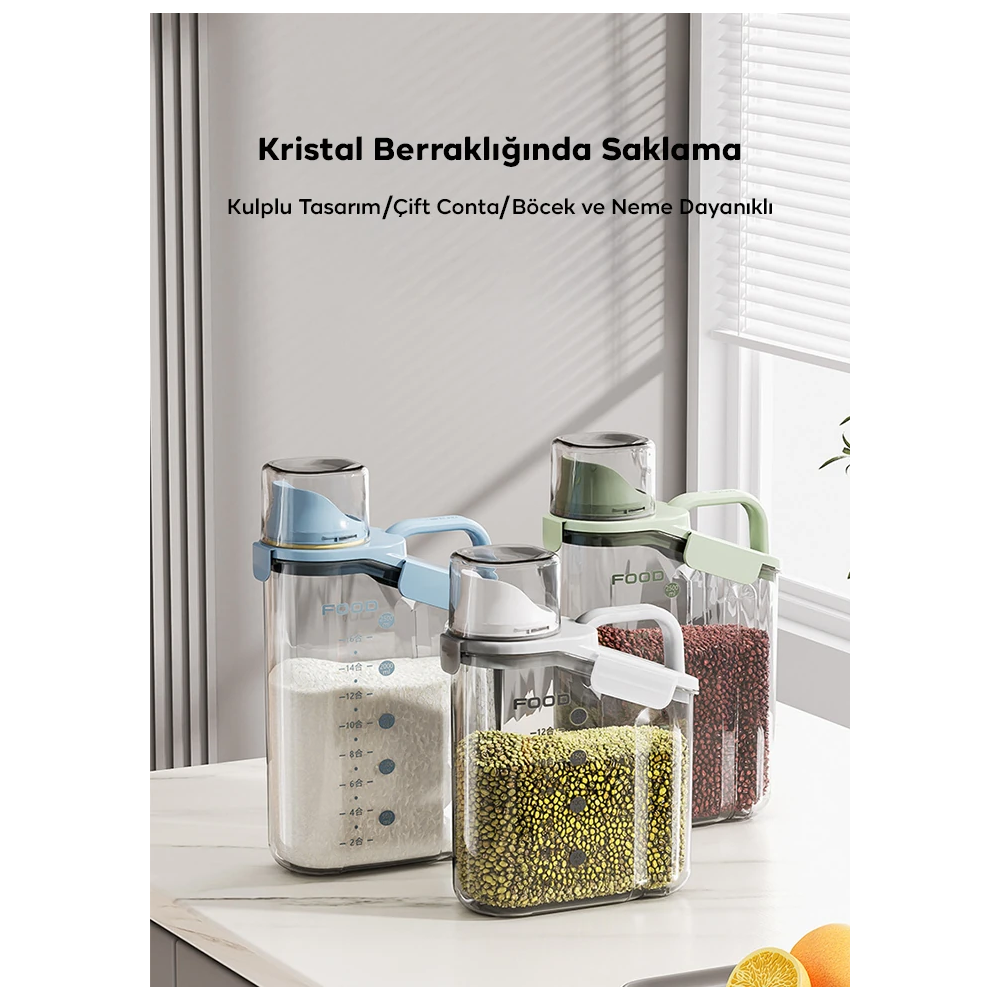 EZERE Büyük Kapasiteli Ölçülü Tahil-Gida-Baharat 2800ml Seffaf Saklama