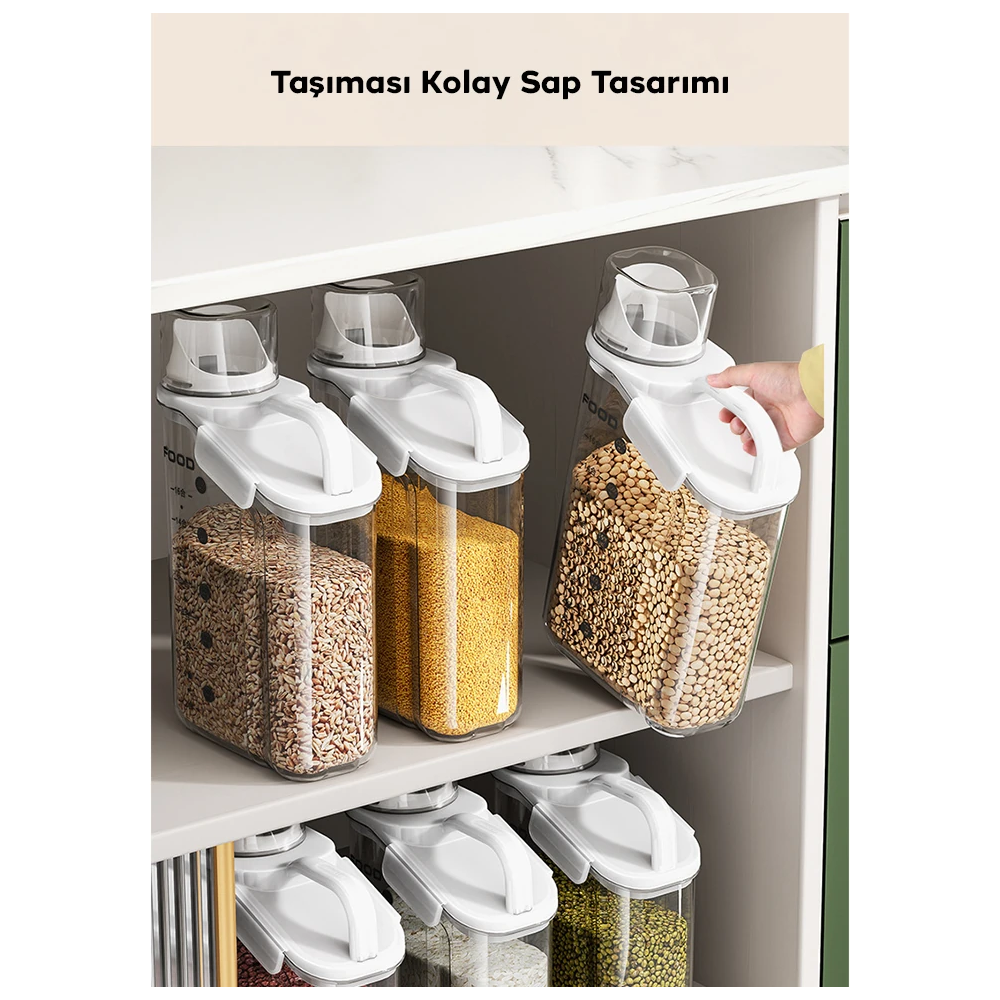 EZERE Büyük Kapasiteli Ölçülü Tahil-Gida-Baharat 2800ml Seffaf Saklama