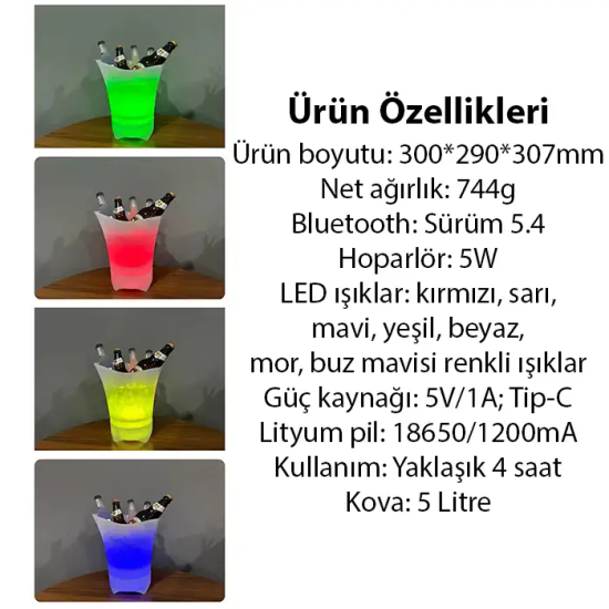 EZERE Hoparlör Buz kovası 5l Bluetooth Hoparlör Ile Renkli Buz kovası 