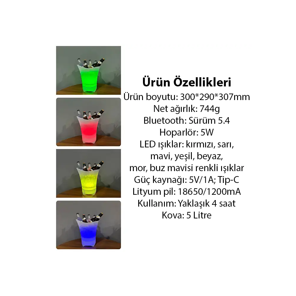EZERE Hoparlör Buz kovası 5l Bluetooth Hoparlör Ile Renkli Buz kovası 