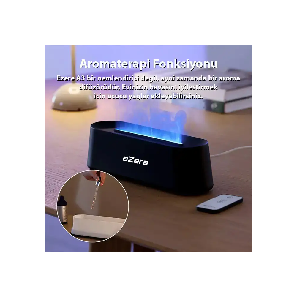 Ezere A3 Ev ve Ofis için Alev Difüzörü ve Ultrasonik Hava Nemlendici