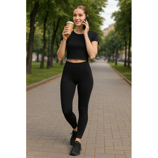 Kadın Siyah Yüksek Bel Toparlayıcı Tayt Yüksek Kalite Spor Ve Günlük K