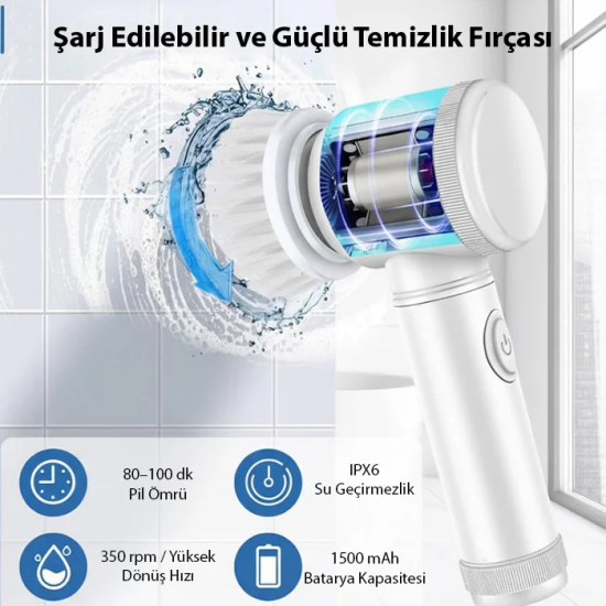 ALLY Magic Brush 5in1 Fırça Başlıklı Şarjlı Temizleme Fırçası Banyo/Fa
