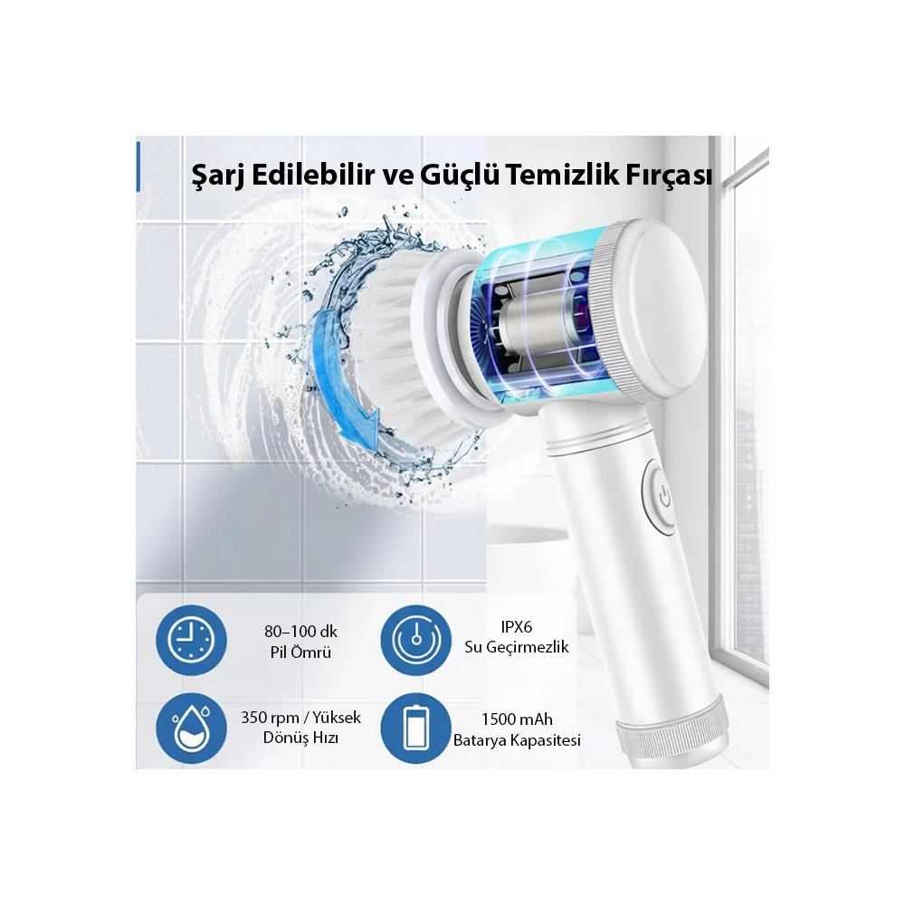 ALLY Magic Brush 5in1 Fırça Başlıklı Şarjlı Temizleme Fırçası Banyo/Fa