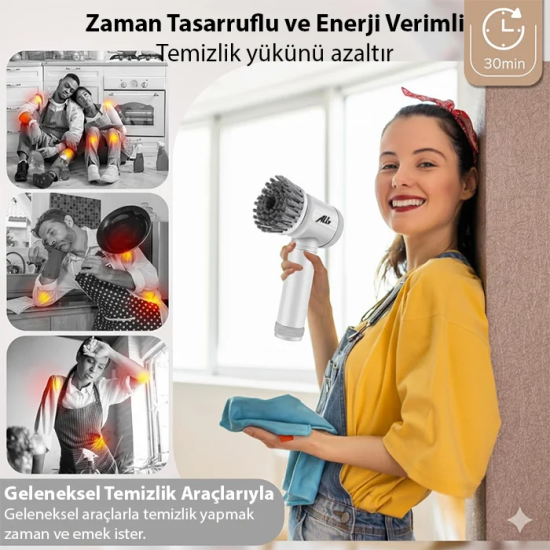 ALLY Magic Brush 5in1 Fırça Başlıklı Şarjlı Temizleme Fırçası Banyo/Fa