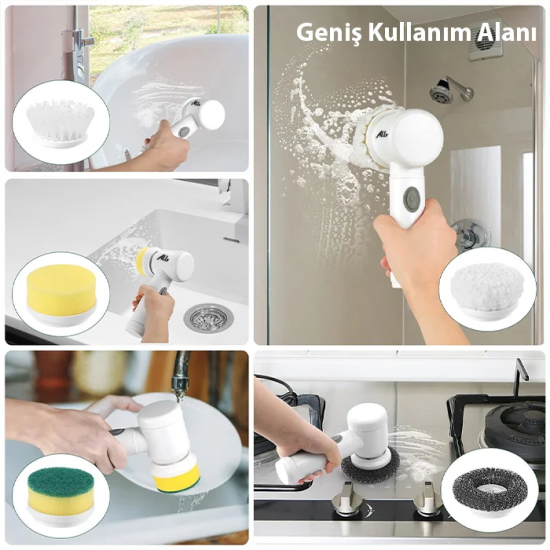 ALLY Magic Brush 5in1 Fırça Başlıklı Şarjlı Temizleme Fırçası Banyo/Fa