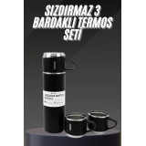 Termos Seti Paslanmaz Çelik 3 Bardaklı Vakumlu Termos Set 500 Ml 12 Sa