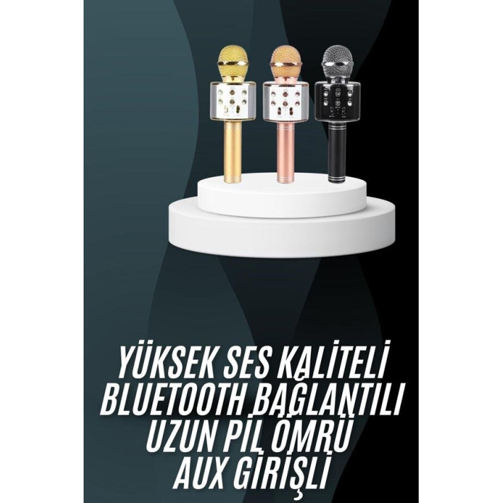 Karaoke Mikrofon Bluetooth Bağlantılı Aux Girişli Uzun Pil Ömrü Yüksek