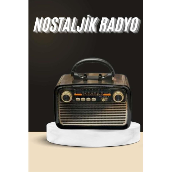Nostaljik Görünümlü Ahşap Radyo TF SD USB Girişli Led Fener Işıklı