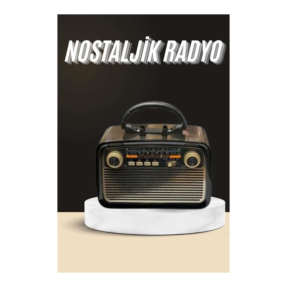 Nostaljik Görünümlü Ahşap Radyo TF SD USB Girişli Led Fener Işıklı