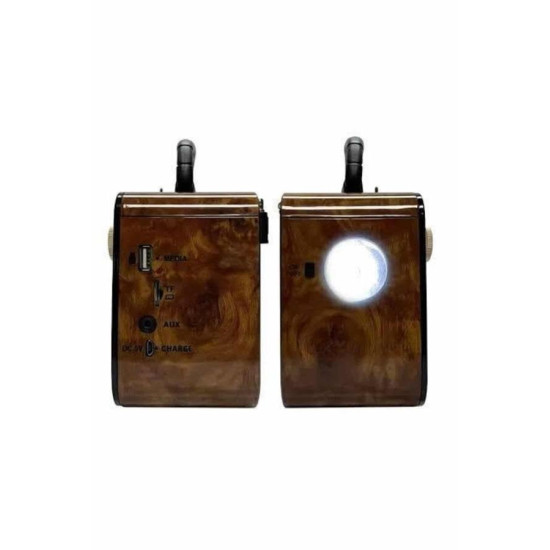 Nostaljik Görünümlü Ahşap Radyo TF SD USB Girişli Led Fener Işıklı