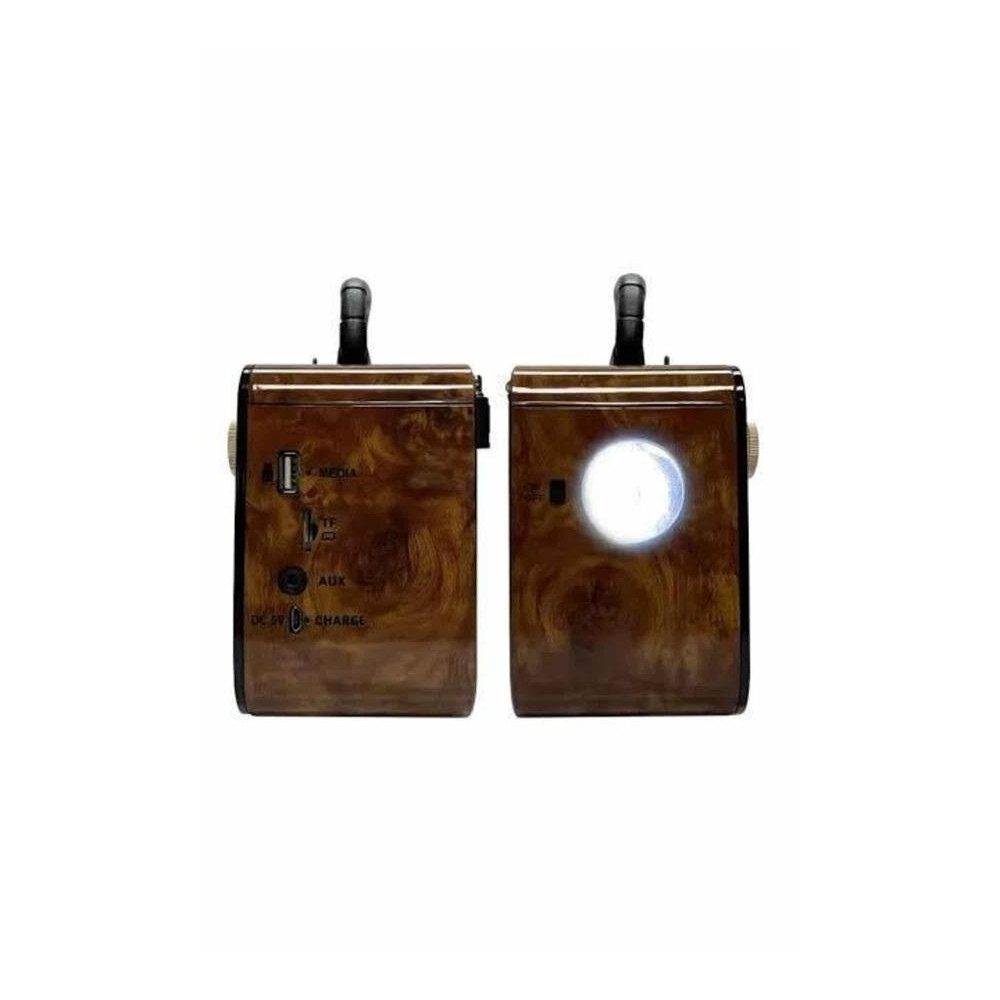 Nostaljik Görünümlü Ahşap Radyo TF SD USB Girişli Led Fener Işıklı
