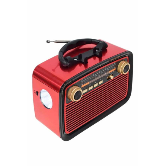 Nostaljik Görünümlü Ahşap Radyo TF SD USB Girişli Led Fener Işıklı