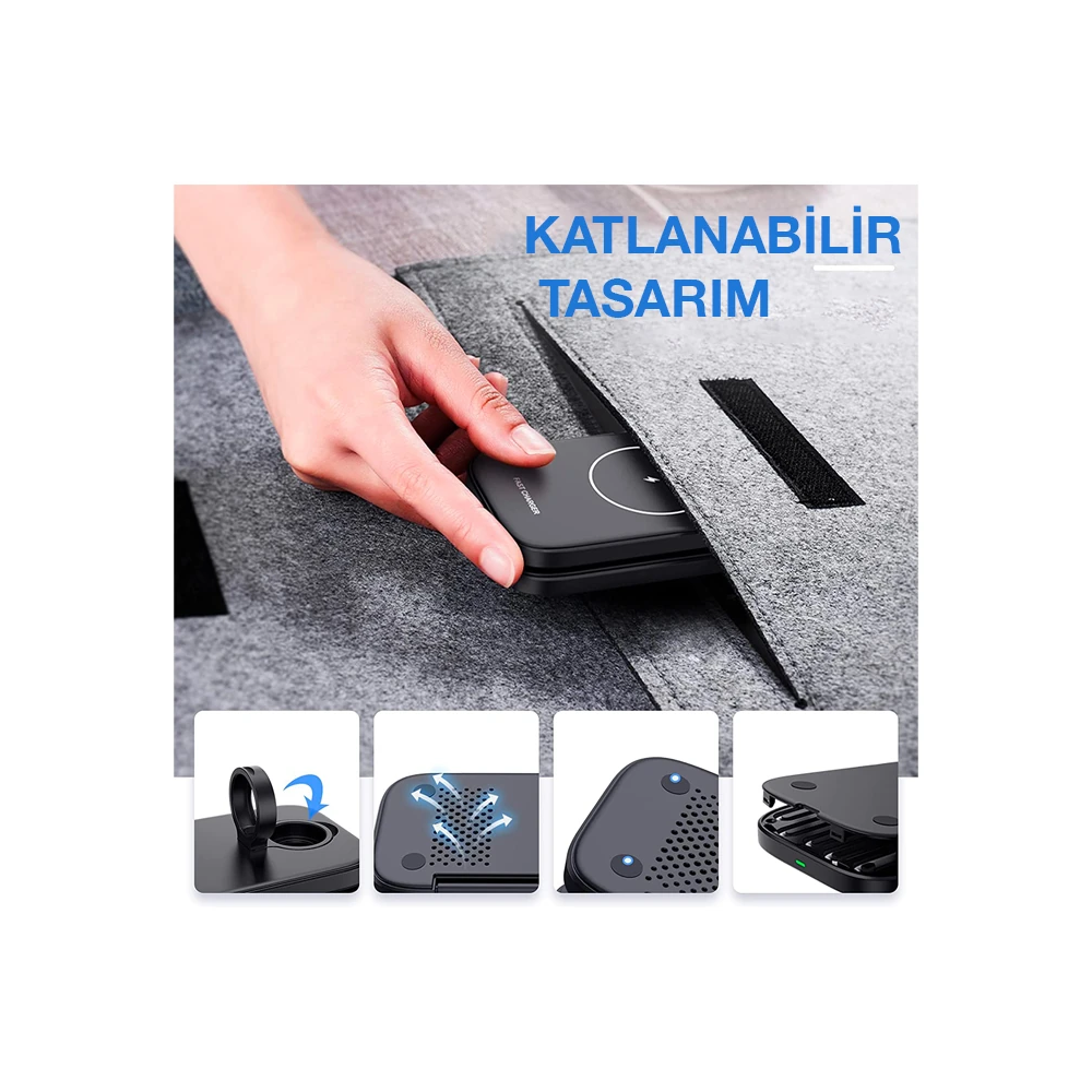 ALLY W66 15W 3 in1 Android + iPhone Taşınabilir Mini Kablosuz Hızlı Şa