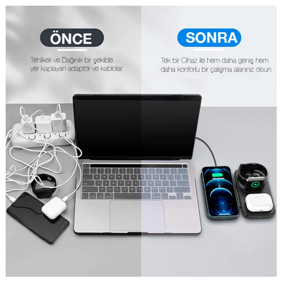 ALLY W66 15W 3 in1 Android + iPhone Taşınabilir Mini Kablosuz Hızlı Şa