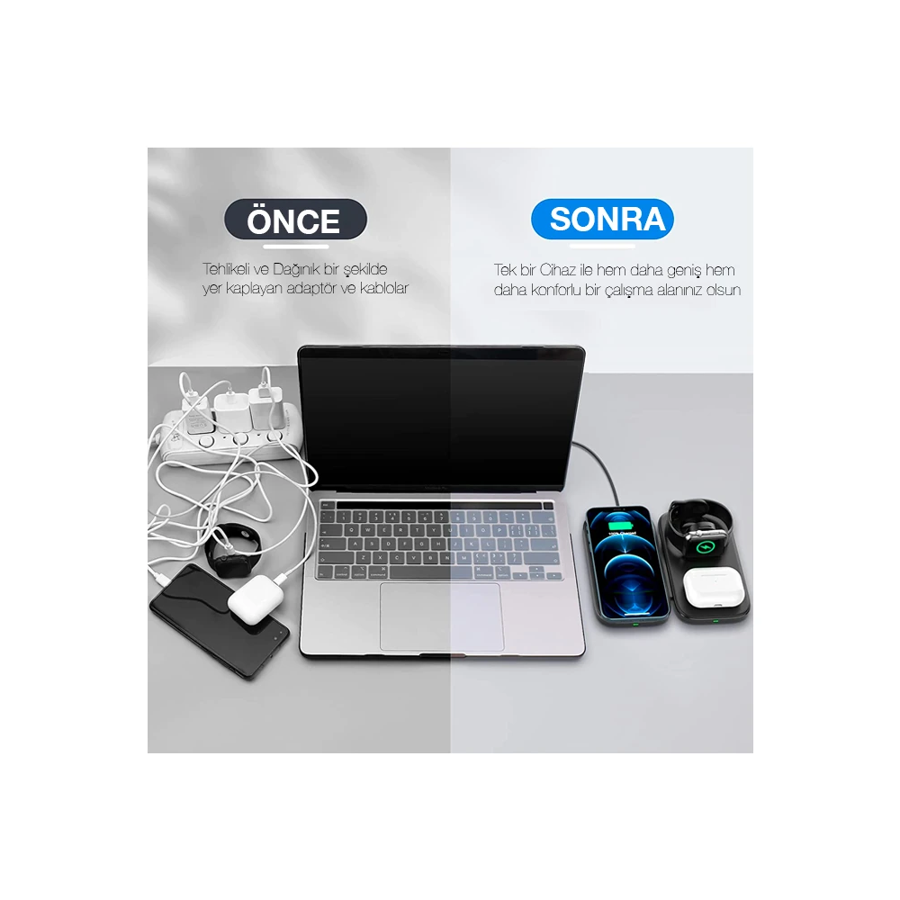 ALLY W66 15W 3 in1 Android + iPhone Taşınabilir Mini Kablosuz Hızlı Şa