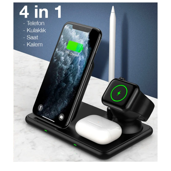ALLY W58 15W Qi Hızlı Şarj 4 in 1 iPhone+ AirPods Pro Kablosuz Şarj St