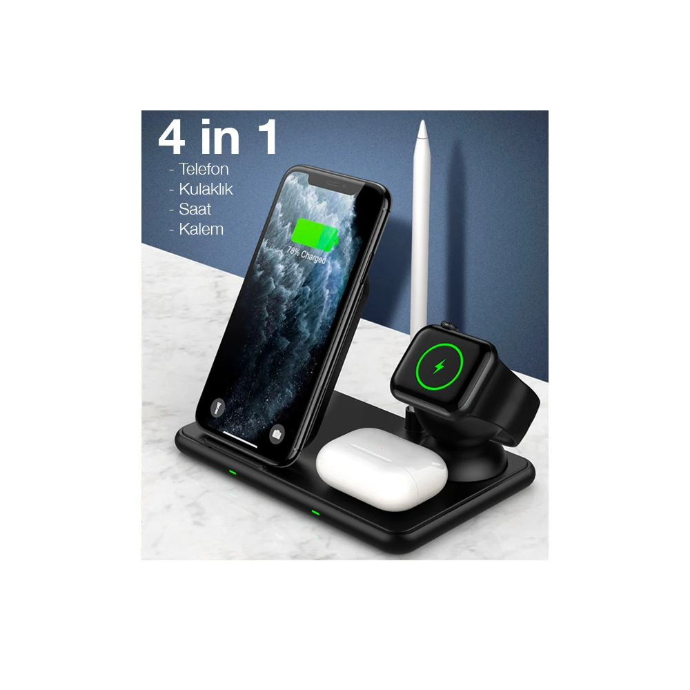 ALLY W58 15W Qi Hızlı Şarj 4 in 1 iPhone+ AirPods Pro Kablosuz Şarj St