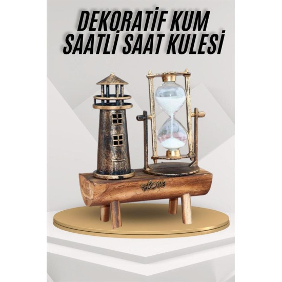 Deniz Feneri Kum Saati Ahşap Görünümlü Vintage Tarz Biblo