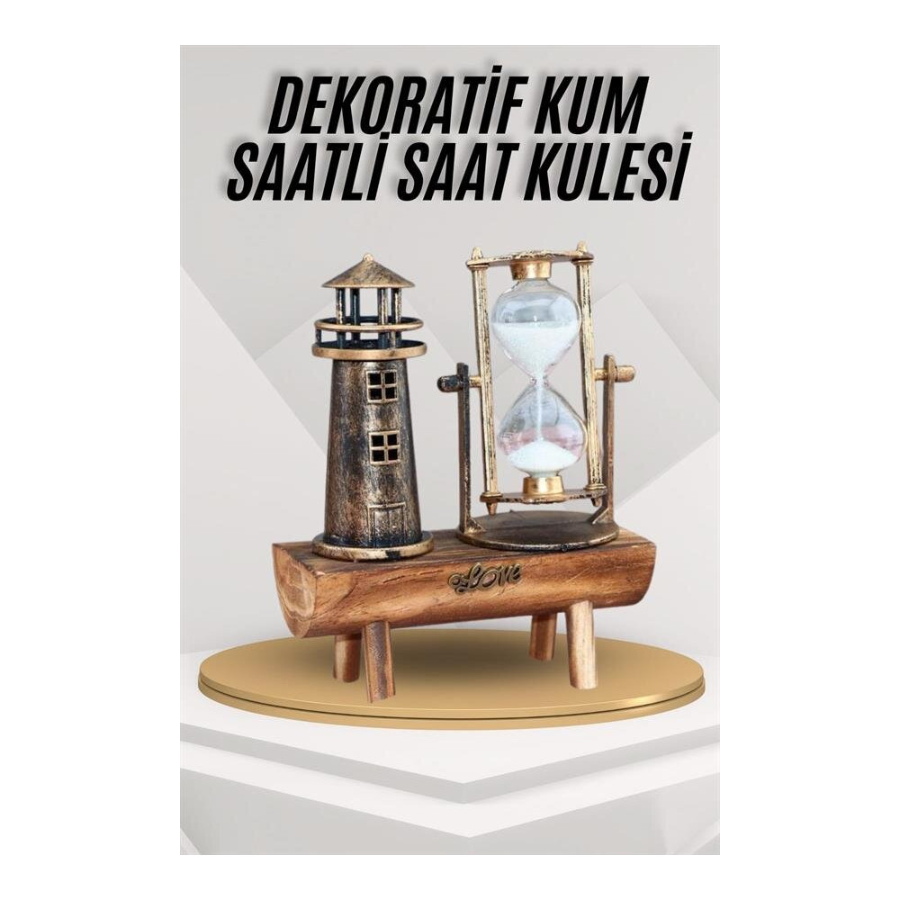 Deniz Feneri Kum Saati Ahşap Görünümlü Vintage Tarz Biblo