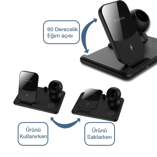 ALLY W58 15W Qi Hızlı Şarj 4 in 1 iPhone+ AirPods Pro Kablosuz Şarj St