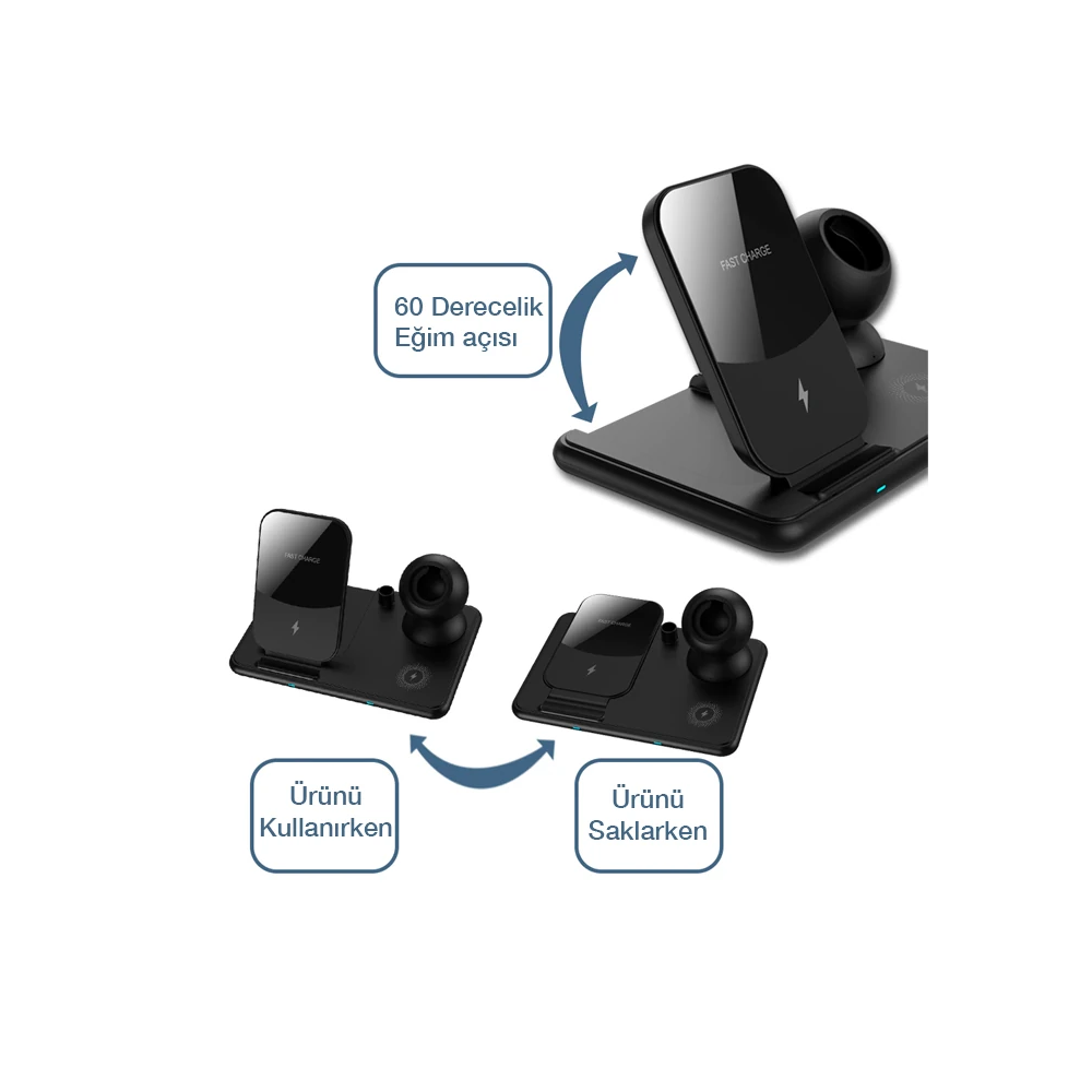 ALLY W58 15W Qi Hızlı Şarj 4 in 1 iPhone+ AirPods Pro Kablosuz Şarj St