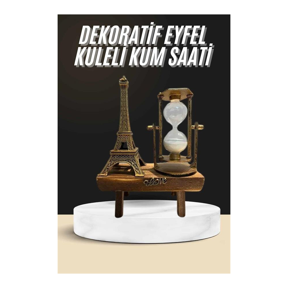 Retro Eyfel Kulesi Ve Kum Saati Dekoratif Ahşap Görünümlü Masa Biblosu