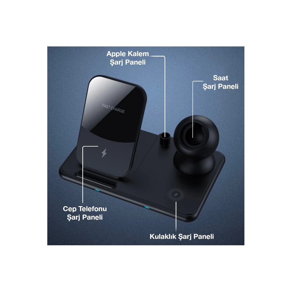 ALLY W58 15W Qi Hızlı Şarj 4 in 1 iPhone+ AirPods Pro Kablosuz Şarj St