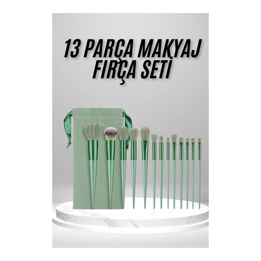 Makyaj Fırça Seti Yeşil 13 Parça Fondöten Fırçası Allık Fırçası Far Fı